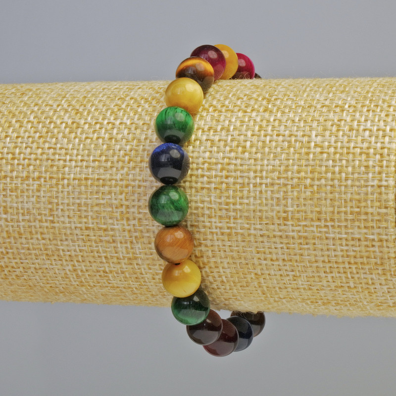 Cat's Eye Bracelet assorted, natural stone smooth round beads, diameter 8.5mm+- (stretch), length 18cm+
