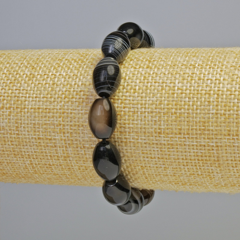 Black Agate Bracelet, natural stone oval, diameter 10x14mm+- (stretch), length 18cm+