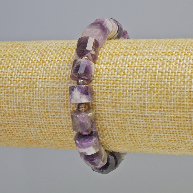 Amethyst Bracelet, natural stone faceted rondelle, diameter 10.5x7mm+- (stretch), length 18cm+- with seed beads