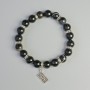 Black Agate Bracelet, natural stone smooth round beads, diameter 10mm+- (stretch), length 18cm+- with metal inserts