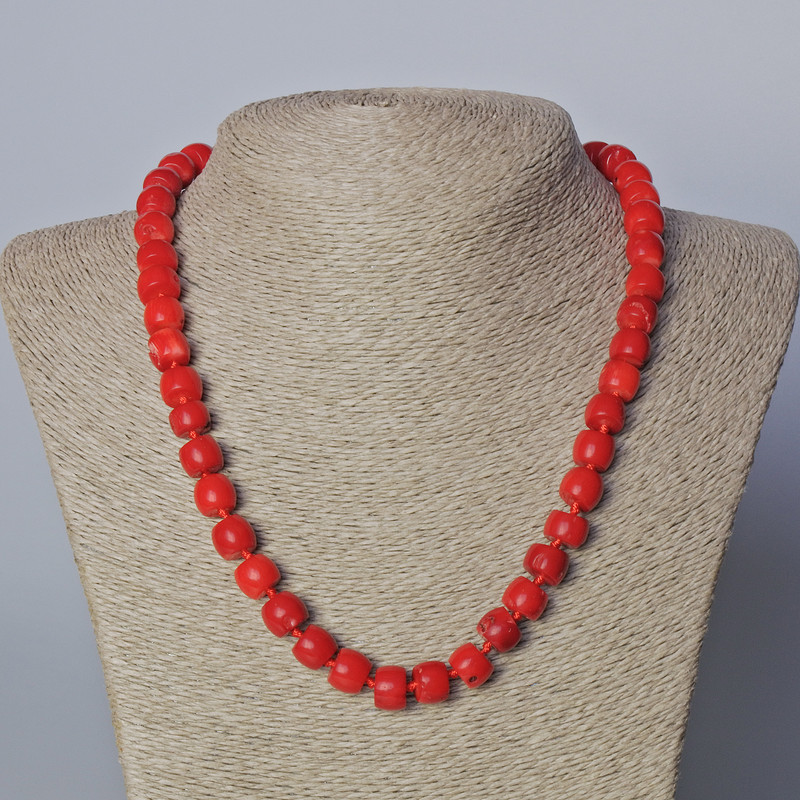 Natural Coral Necklace, smooth rondelle beads, diameter 10x8mm+-, length 45-50cm+