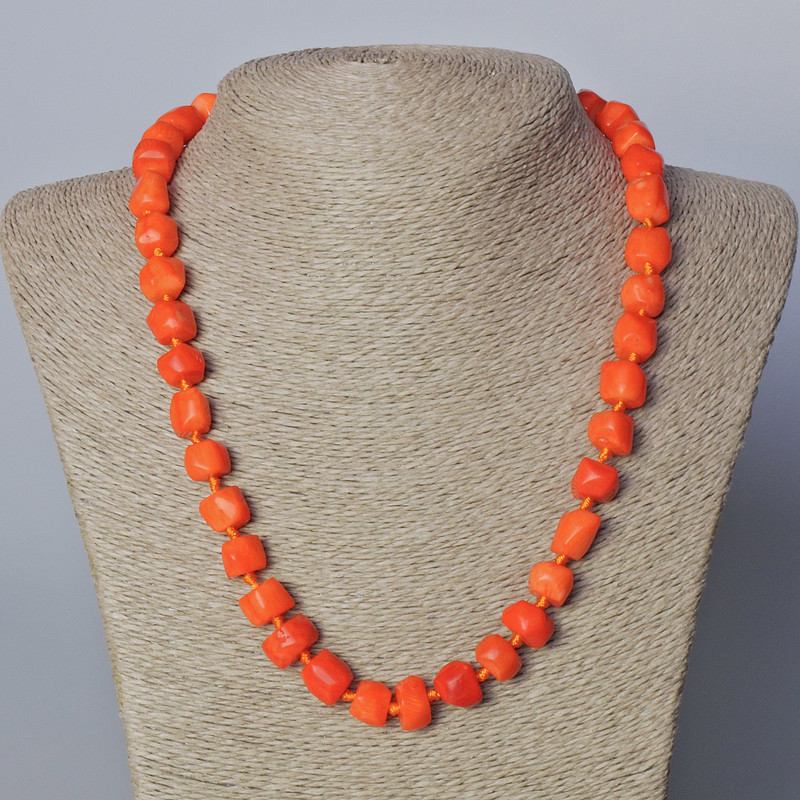 Orange Coral Necklace, natural tumbled beads, diameter 12x9mm+-, length 45-52cm+