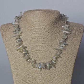 Labradorite Natural Stone "Needle" Chip Necklace, diameter 16x3mm+-, length 45-50cm+