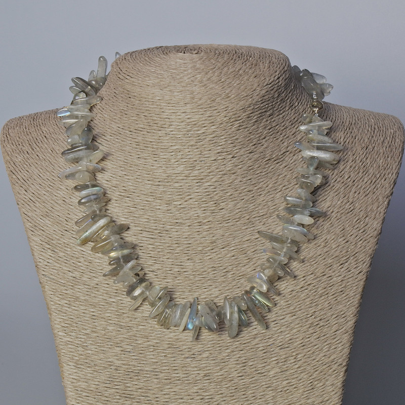 Labradorite Natural Stone "Needle" Chip Necklace, diameter 16x3mm+-, length 45-50cm+