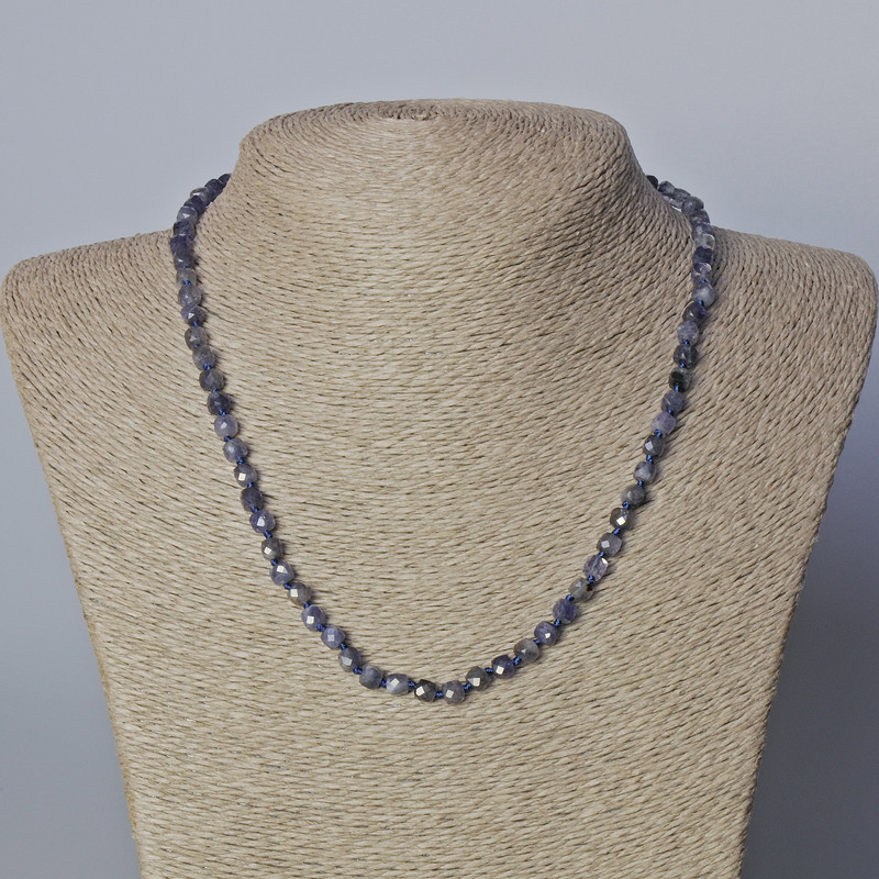 Iolite Natural Stone Necklace, Faceted Cube, diameter 4-5mm+-, length 45-49cm+