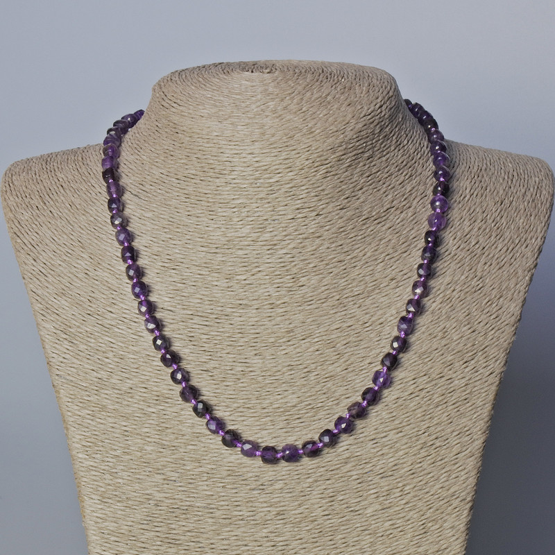 Amethyst Natural Stone Necklace, Faceted Cube, diameter 5mm+-, length 45-49cm+
