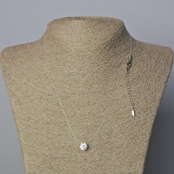 Pendant with white crystal, Ø 8.5mm, on a clear thread with clasp, Xuping Rhodium plating, thickness 0.8mm, length 45–50cm