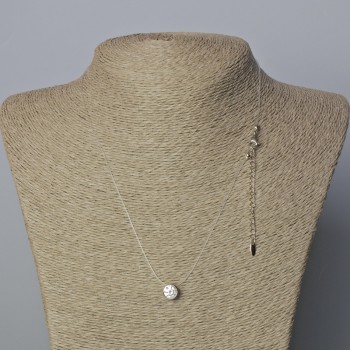 Pendant with White Crystal, 8.5 mm diameter, on transparent thread with clasp Xuping Rhodium, thickness 0.8 mm, length 45-50 cm