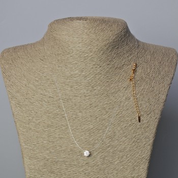 White Crystal Pendant, diameter 6mm+/- on Fishing Line with Xuping 18K Gold Plated Clasp, thickness 0.8mm, length 45-50cm+