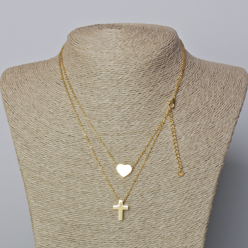 Xuping Chain, Lemon Gold Plating, 1.4mm Thick, with "Heart & Cross" Pendant, 10x12mm, 15x11mm+/- Diameter, 39-44cm+ Length