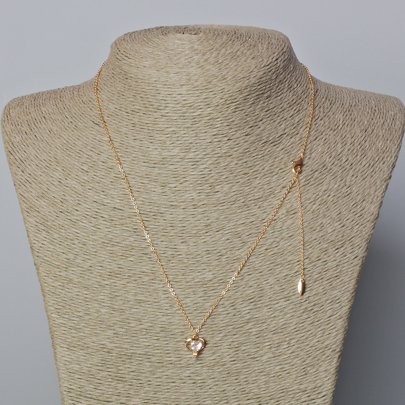 Xuping Chain 18K Gold Plated, thickness 1mm with "Heart" Pendant with White Crystal, diameter 10.5x10mm+/-, length 46-51cm+