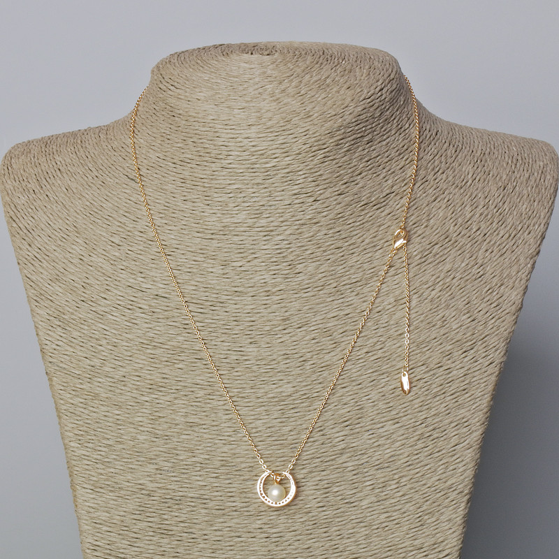 Xuping Chain 18K Gold Plated, thickness 1mm with White Rhinestone & Bead Pendant, diameter 12x13mm+/-, length 46-51cm+