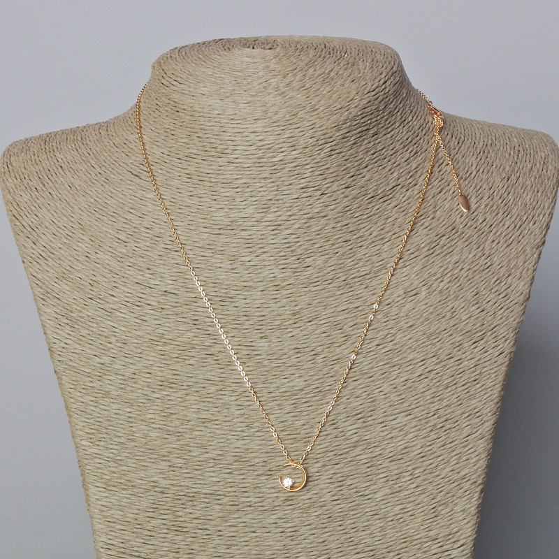 Xuping Chain 18K Gold Plated, thickness 1mm with "Moon" Pendant with White Crystal, diameter 10x9mm+/-, length 46-51cm+