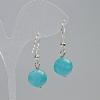 Aquamarine Earrings, natural stone smooth ball, diameter 12mm+/-, length 33mm+