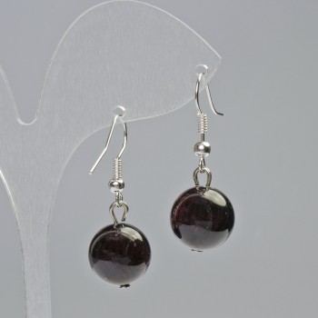 Garnet Earrings, natural stone smooth ball, diameter 12.5mm+/-, length 33mm+