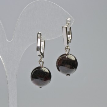 Garnet Earrings, natural stone smooth ball, diameter 12.5mm+/-, length 30mm+/- English clasp