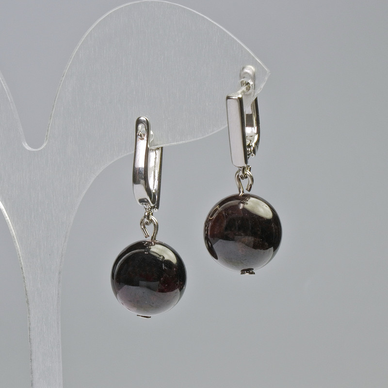 Garnet Earrings, natural stone smooth ball, diameter 12.5mm+/-, length 30mm+/- English clasp