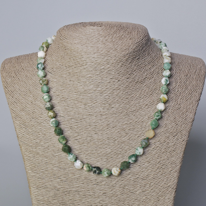 Moss Agate Necklace, natural stone, faceted bead, diameter 7.5mm+-, length 45-50cm+