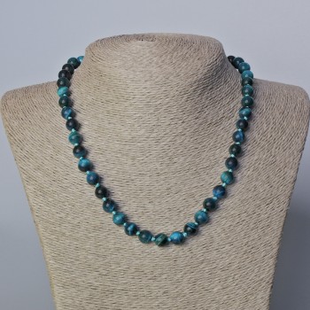 Azure Cat's Eye Necklace, natural stone smooth round beads, diameter 8mm+-, length 45-48cm+