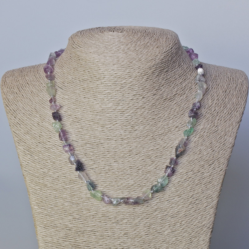 Fluorite Necklace, natural raw tumbled stone, diameter 6x8mm+-, length 45-49cm+