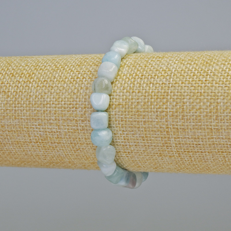 Aquamarine Bracelet Natural Stone Tumbled, Diameter 7mm+- (Stretch), Length 18cm+