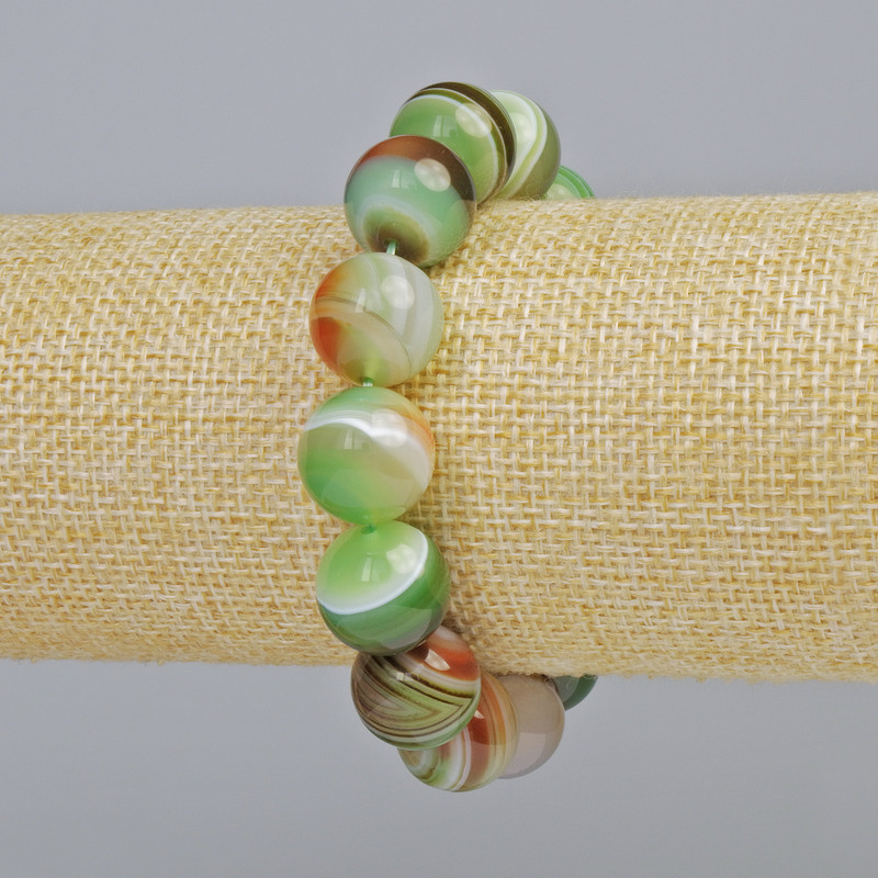 Brazilian Agate Bracelet Natural Stone Smooth Bead, Diameter 14mm+- (Stretch), Length 18cm+