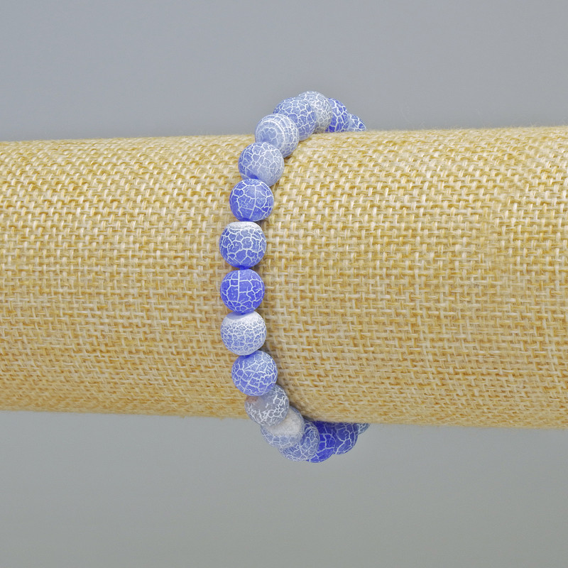 Frosted Agate Bracelet Blue Smooth Bead, Diameter 8mm+- (Stretch), Length 18cm+