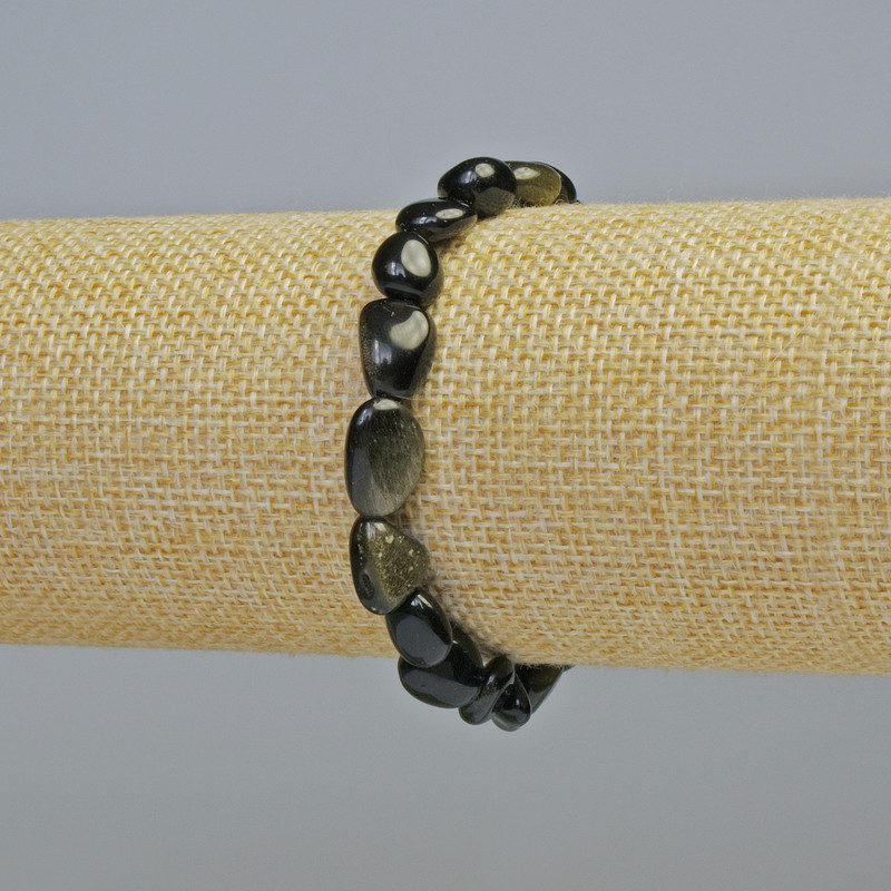 Golden Sheen Obsidian Bracelet, natural stone tumbled beads, diameter 8x10mm+/- (stretch), length 18cm+