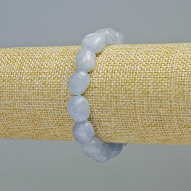 Aquamarine Bracelet, natural stone tumbled beads, diameter 10x12mm+/- (stretch), length 18cm+