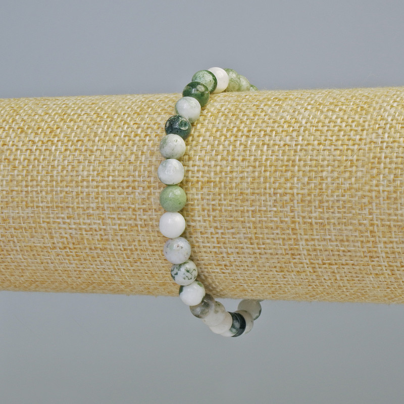 Moss Agate Bracelet, natural stone, smooth round beads, diameter 6.5mm+/- (stretch), length 18cm+