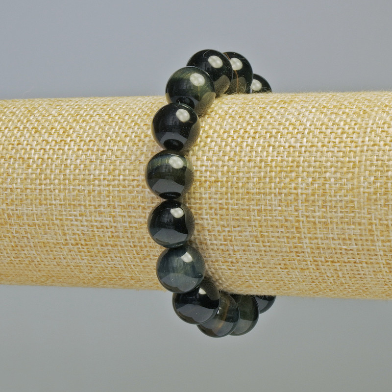 Hawk's Eye Bracelet, natural stone, smooth round beads, diameter 12mm+/- (stretch), length 18cm+