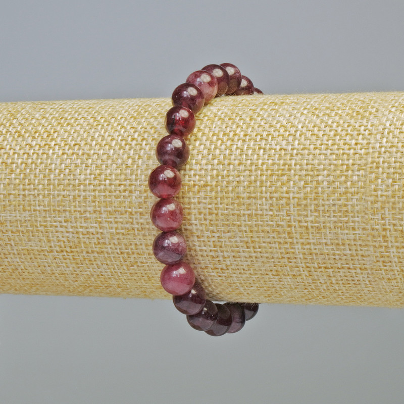 Rubellite Tourmaline Bracelet, natural stone, smooth round beads, diameter 8mm+/- (stretch), length 18cm+
