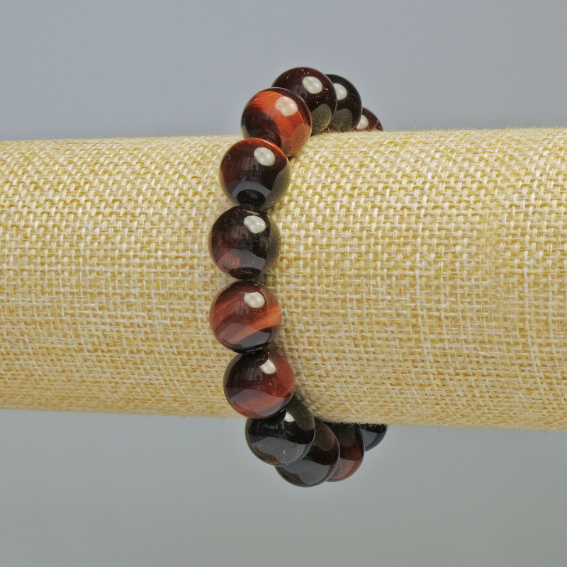 Bull's Eye Stone Bracelet, natural stone, smooth round beads, diameter 12mm+/- (stretch), length 18cm+