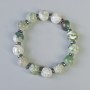 Moss Agate Bracelet, natural stone, smooth round beads, diameter 12mm+/- (stretch), length 18cm+/- with Hematite inserts