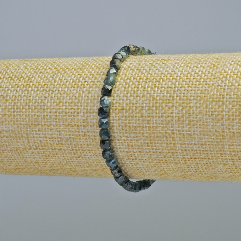 Blue Indigolite Tourmaline Bracelet Natural Stone Faceted Cube, Diameter 4mm+/- (Stretch), Length 18cm+