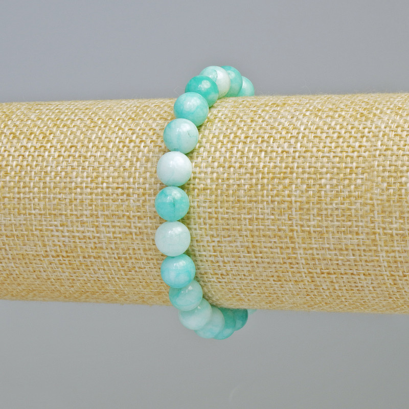 Amazonite (Artificial) Bracelet Smooth Ball, Diameter 8mm+/- (Stretch), Length 18cm+
