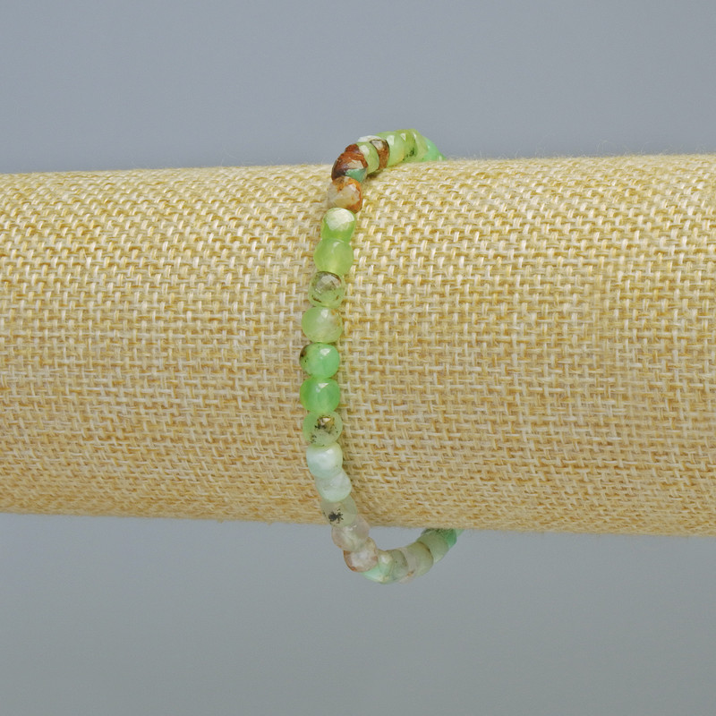 Chrysoprase Bracelet Natural Stone Faceted Cube, Diameter 4.5mm+/- (Stretch), Length 18cm+