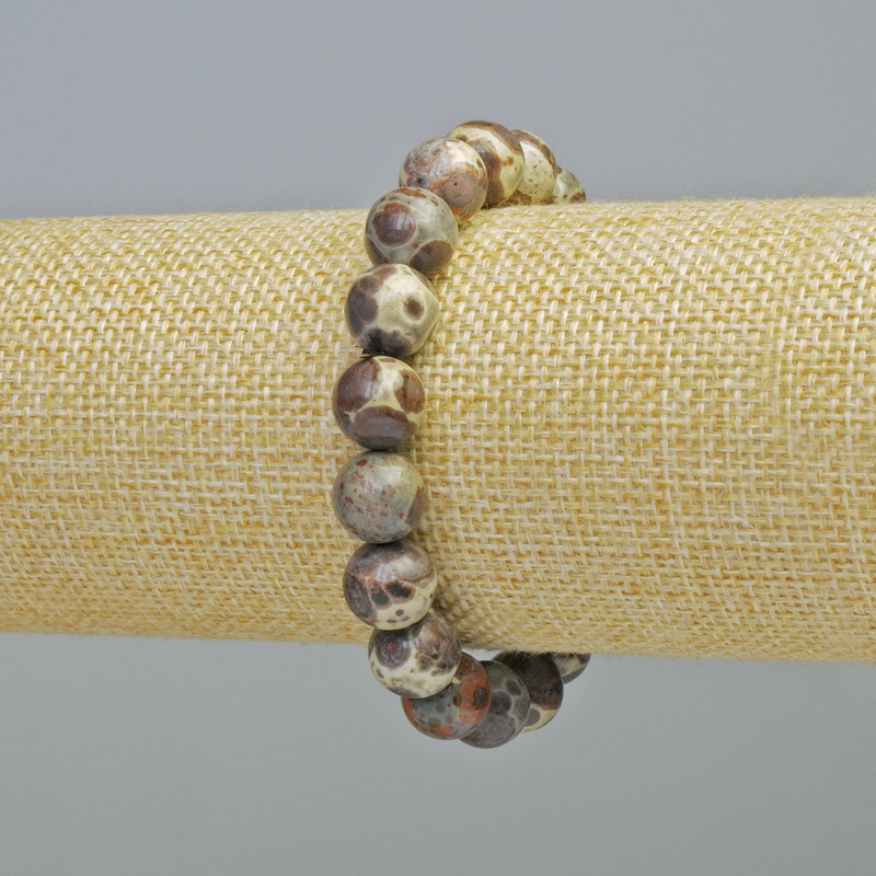 Picasso Jasper Bracelet Natural Stone Smooth Ball, Diameter 10mm+/- (Stretch), Length 18cm+