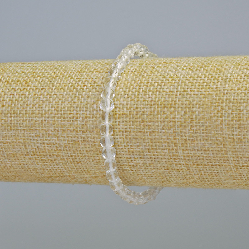 Rock Crystal Bracelet Natural Stone Faceted Cube, Diameter 4.5mm+/- (Stretch), Length 18cm+