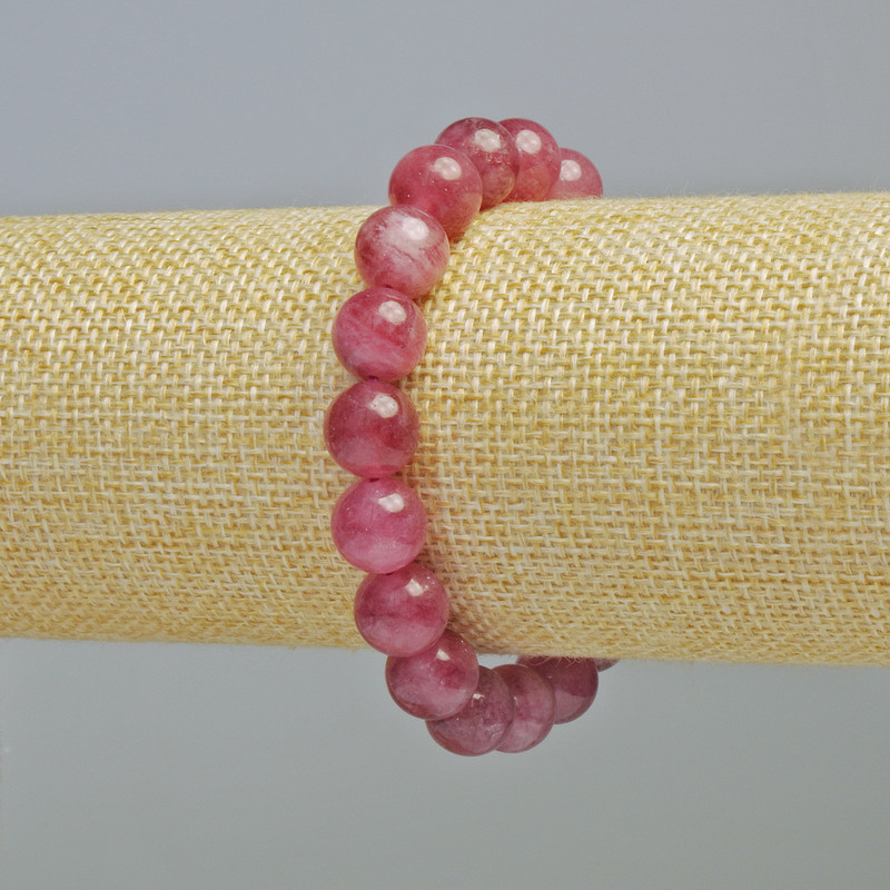 Rubellite Tourmaline Bracelet Natural Stone Smooth Ball, Diameter 10mm+/- (Stretch), Length 18cm+