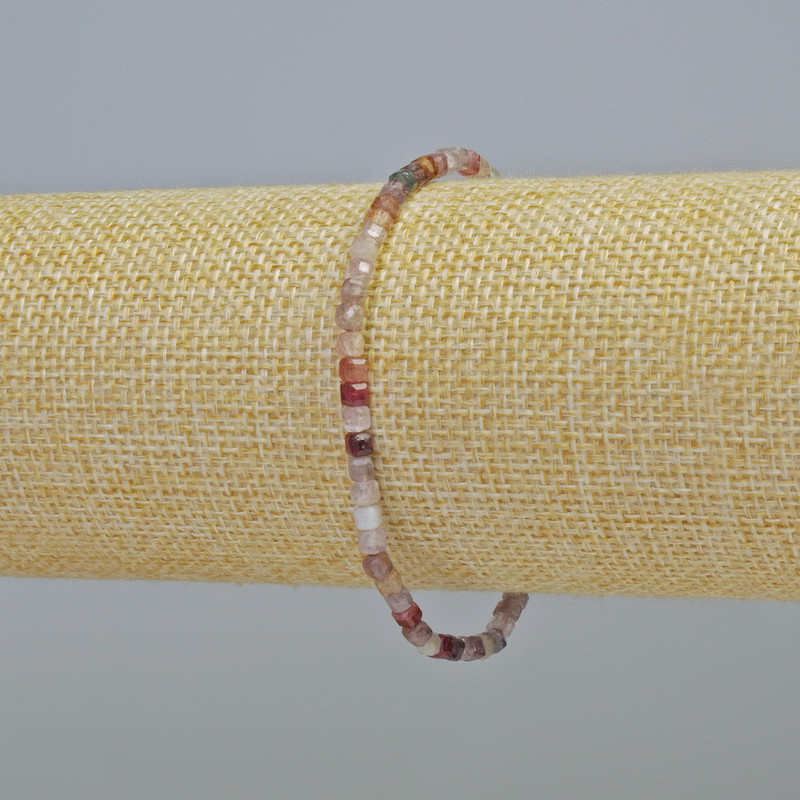 Tourmaline Bracelet Natural Stone Faceted Cube, Diameter 3mm+/- (Stretch), Length 18cm+