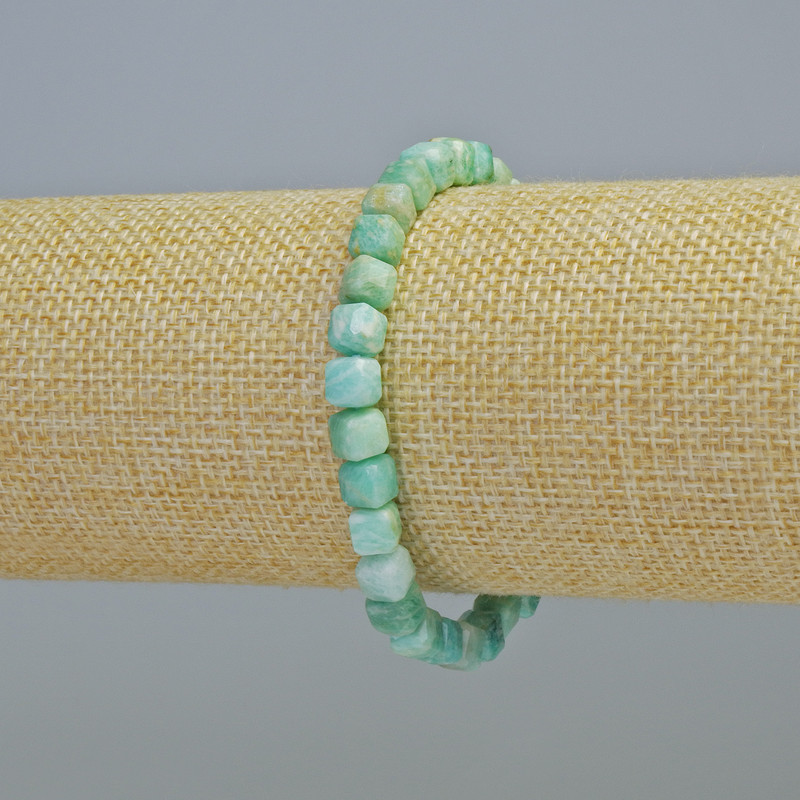 Amazonite Bracelet natural gemstone faceted cube, diameter 6mm+- (stretch), length 18cm+