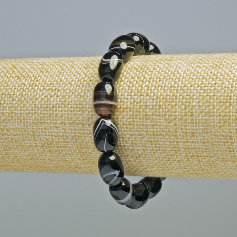 Bracelet Agate brown natural stone smooth rectangular beads, diameter 10x14mm+- (stretch), length 18cm+