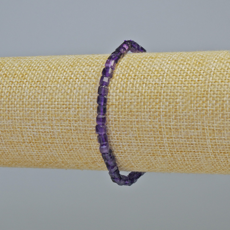 Amethyst bracelet natural stone faceted cube, diameter 4mm± (stretch), length 18cm+