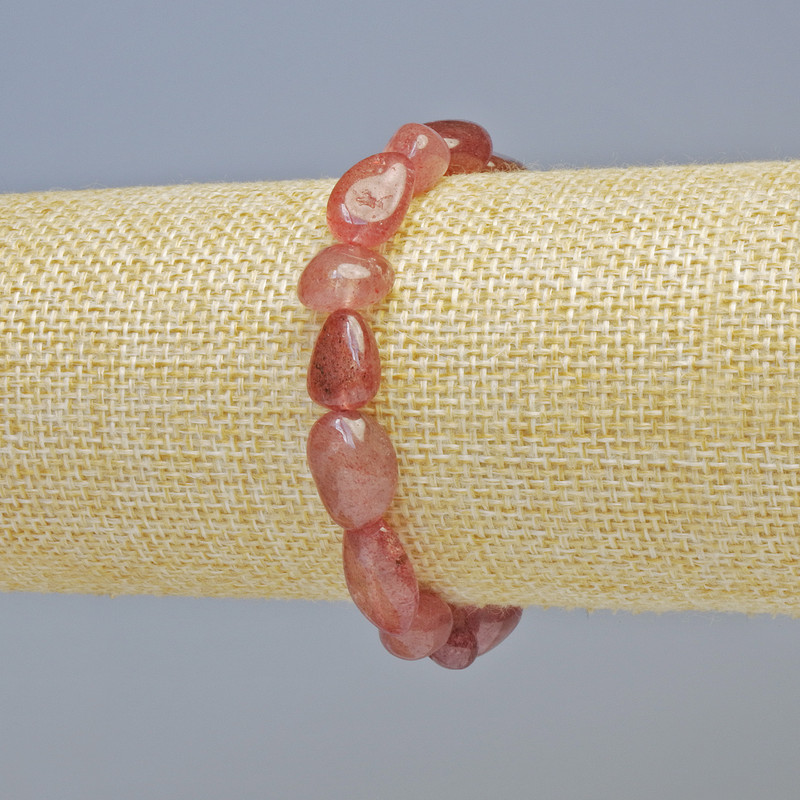 Strawberry Quartz Bracelet, Natural Stone Tumbled Nuggets, Diameter 9x12mm+/- (Stretch), Length 18cm+