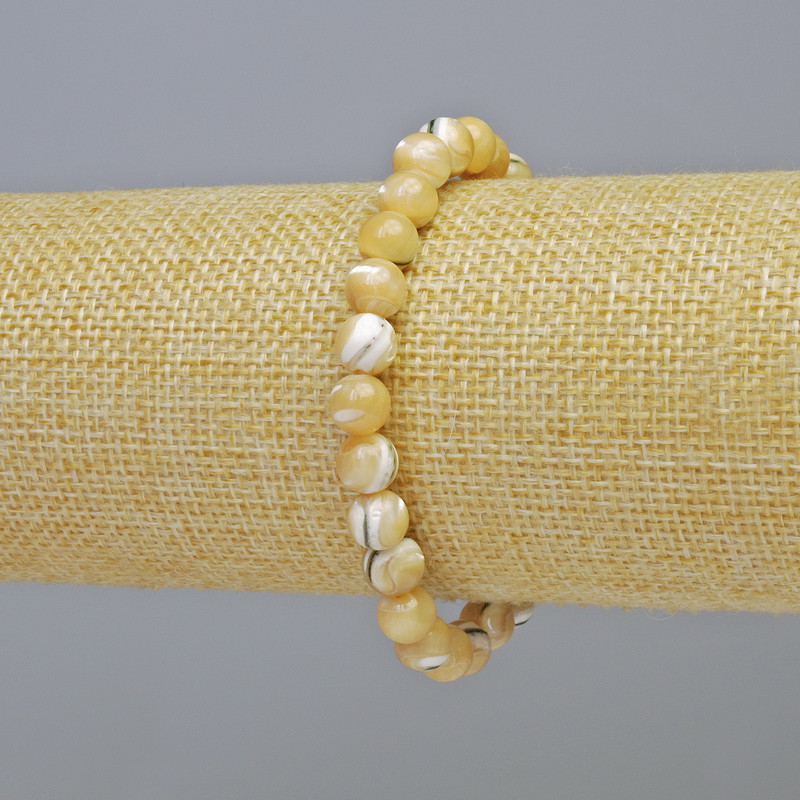 Natural Mother of Pearl Bracelet, Smooth Round Beads, Diameter 7mm+/- (Stretch), Length 18cm+