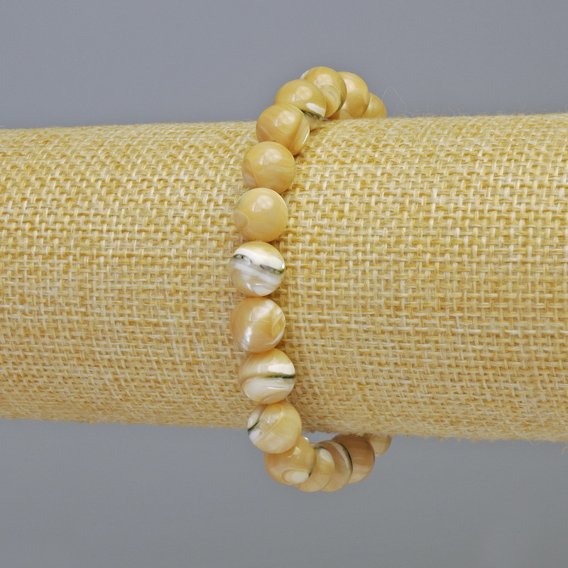 Natural Mother of Pearl Bracelet, Smooth Round Beads, Diameter 8.5mm+/- (Stretch), Length 18cm+
