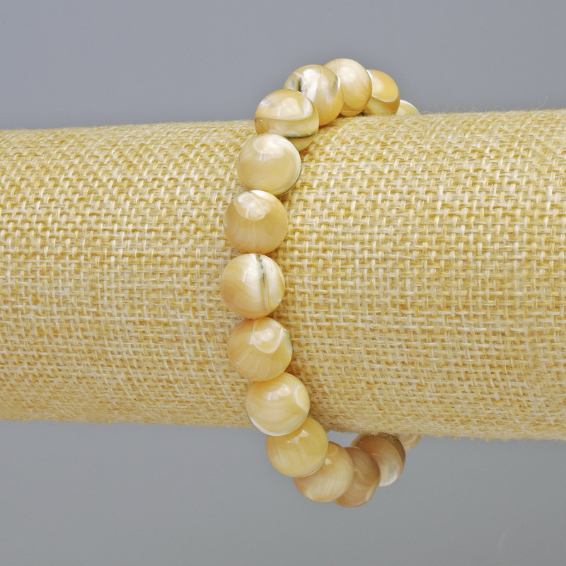 Natural Mother of Pearl Bracelet, Smooth Round Beads, Diameter 10mm+/- (Stretch), Length 18cm+