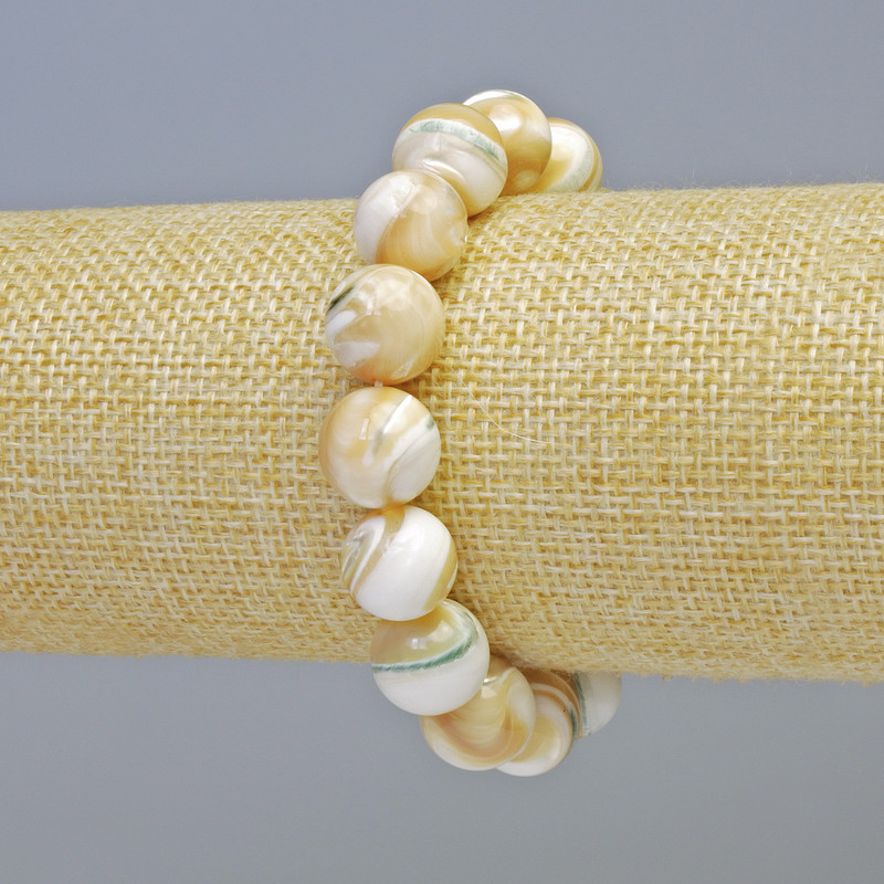 Natural Mother of Pearl Bracelet, Smooth Round Beads, Diameter 12mm+/- (Stretch), Length 18cm+
