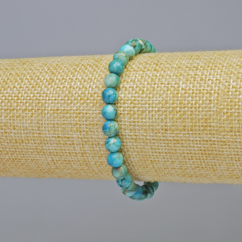 Blue Jasper (Synthetic) Bracelet, Smooth Round Beads, Diameter 6mm+/- (Stretch), Length 18cm+